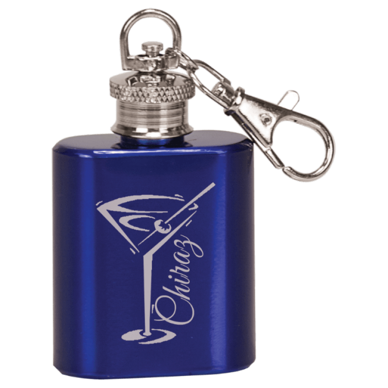 1 oz Gloss Blue Stainless Steel Flask Keychain