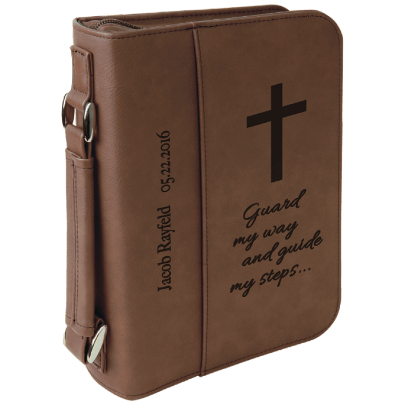 Dark Brown Leatherette Book Bible Cover with Handle Zipper