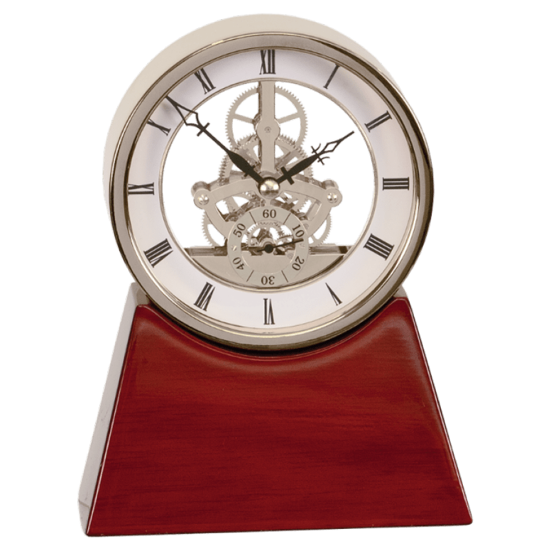 executive silver and rosewood piano finish clock with wood base