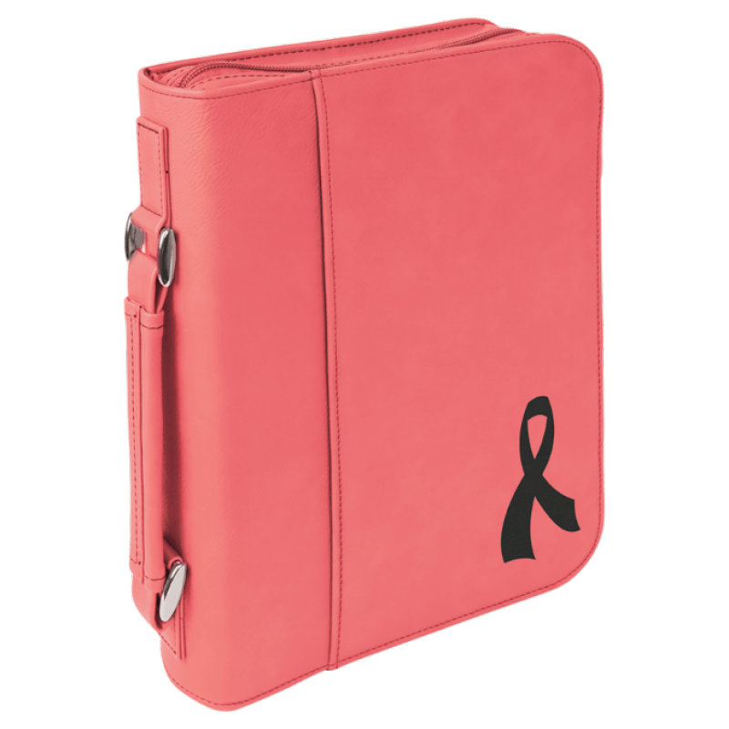 Large Pink Leatherette Book Bible Cover with Handle Zipper